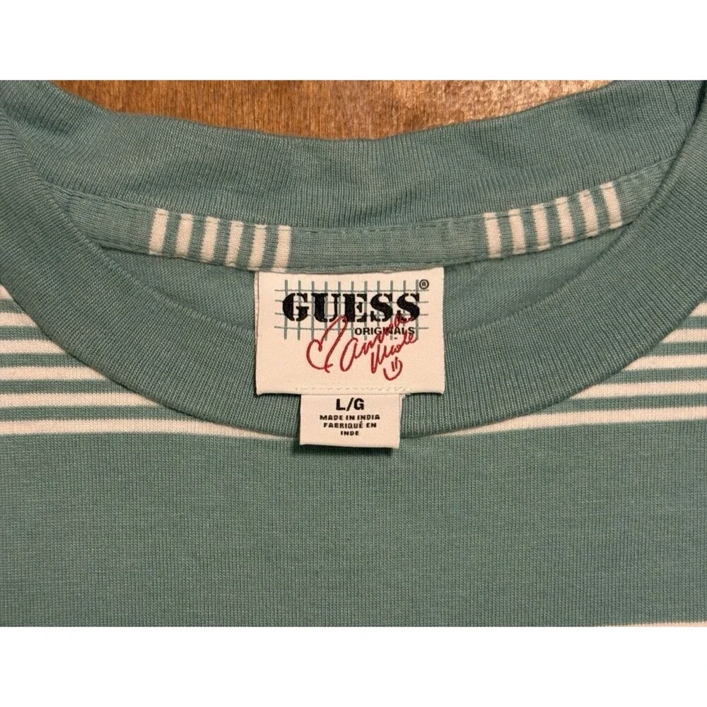 GUESS Originals x Anna Nicole Green Striped Shirt L - Picture 3 of 8